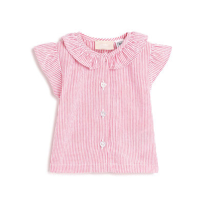 Girls White & Red Striped Short Sleeve Top